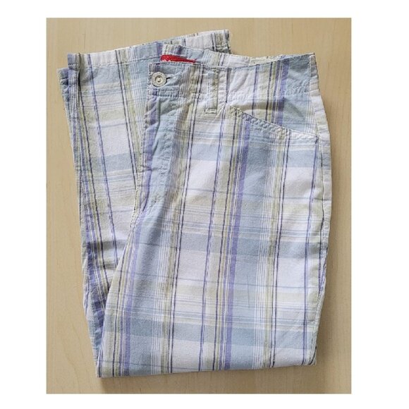 Gloria Vanderbild Blue Plaid Capris Sz 8P Cotton Spandex Lightweight 30" x 20" - Picture 3 of 5
